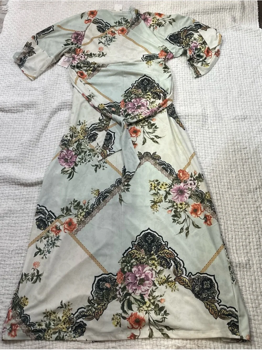 Jessica Simpson Maternity Floral boho Dress Tie Waist V-Neck mint Green Size L